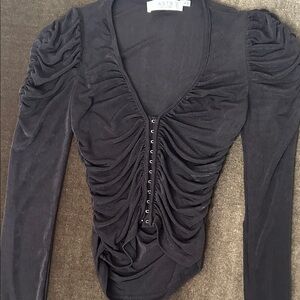 ASTR Black Ruched Long Sleeve Blouse